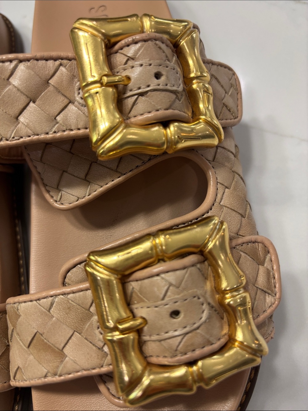 SCHUTZ Beige Woven Double-Buckle Slide Sandals - Picture 4 of 9